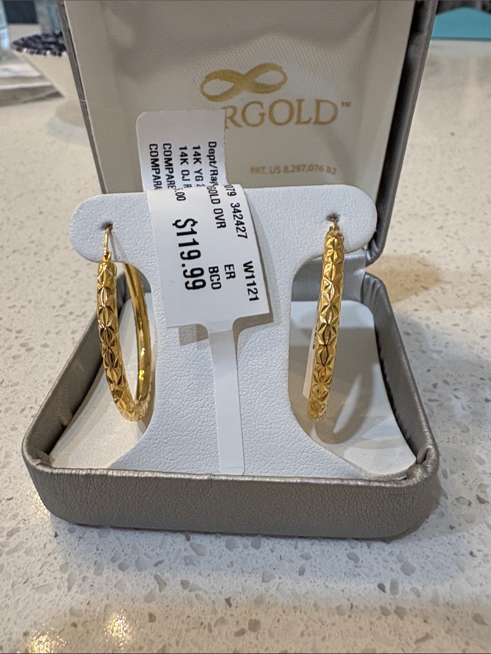 Gold-Tone Textured Hoop Earrings - Yellow Gold